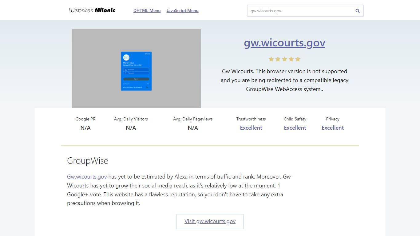 Gw.wicourts.gov website. GroupWise. - Milonic