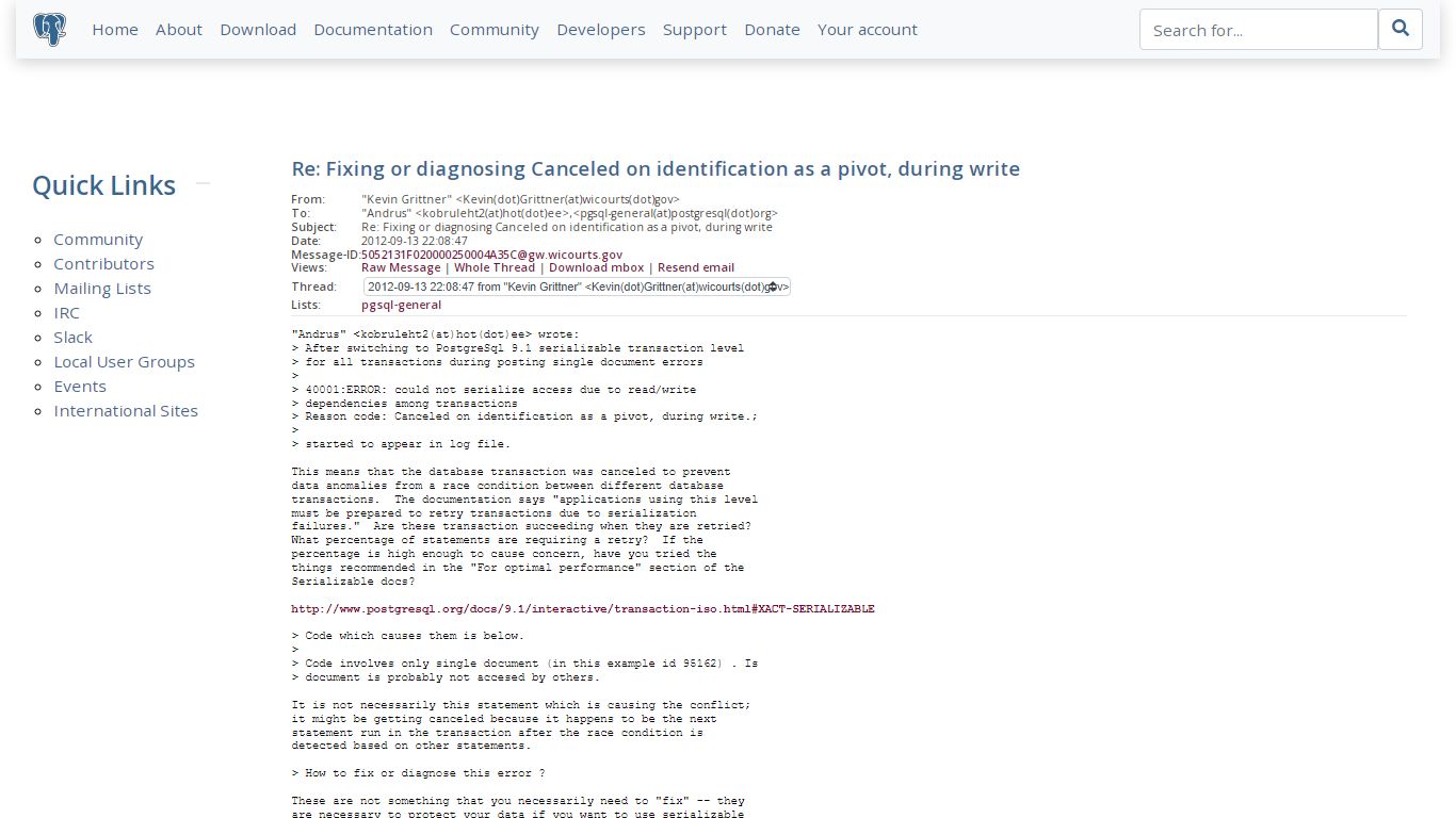 PostgreSQL: Re: Fixing or diagnosing Canceled on identification as a ...