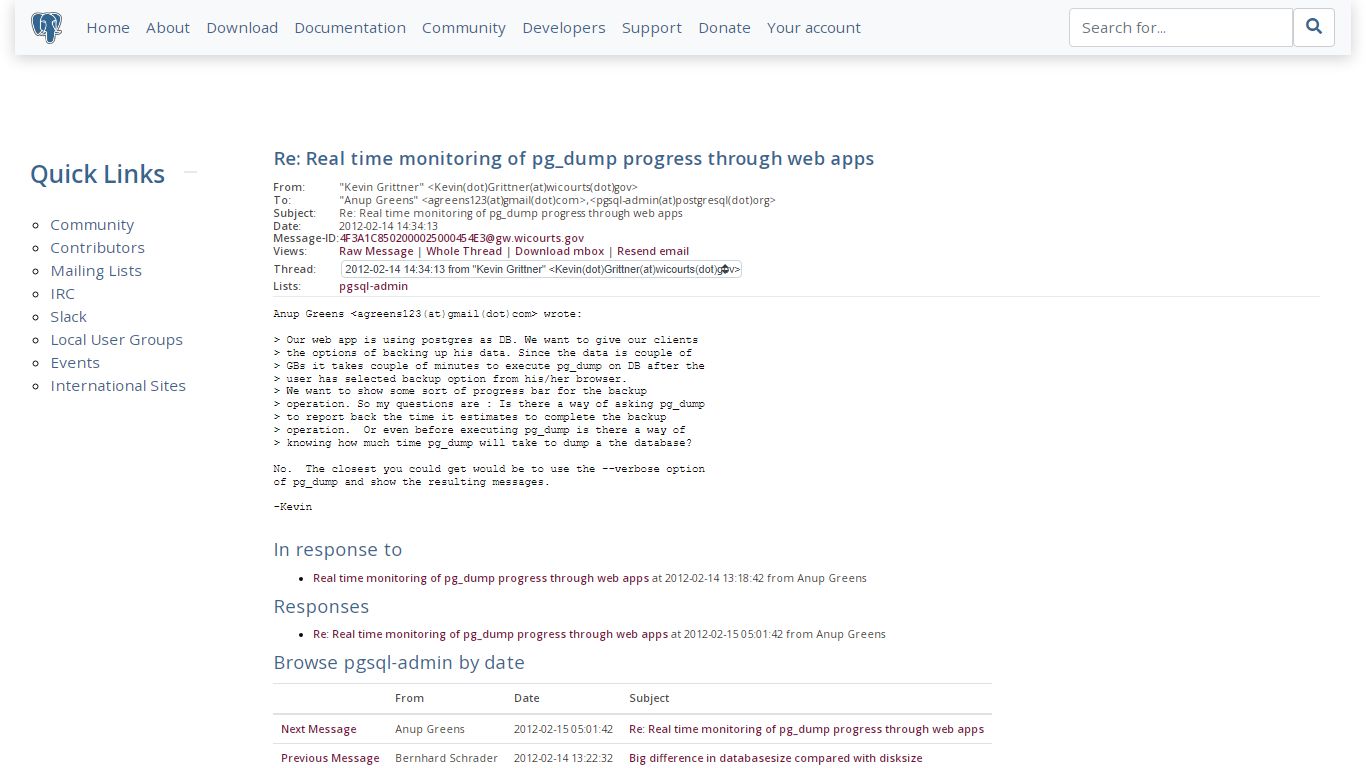 Re: Real time monitoring of pg_dump progress through web apps - PostgreSQL